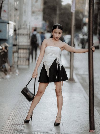 A full-body shot showing the complete outfit and pose. This type of image is essential for fashion lookbooks and portfolio building.