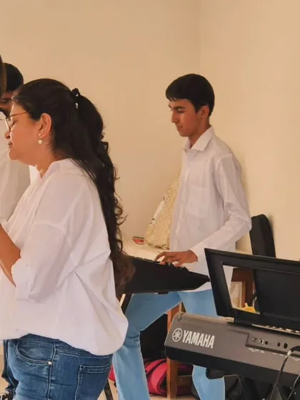 A close-up of our band rehearsing for the "60 Years of Bollywood" segment. Our vocal coaches work alongside the instrumentalists to ensure a polished and heartfelt performance.