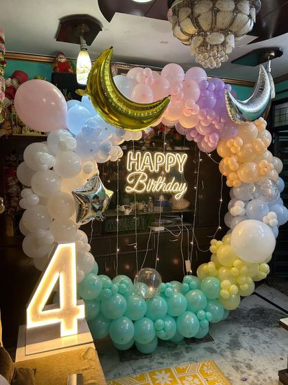 A full view of the beautiful pastel moon and stars themed birthday ring.