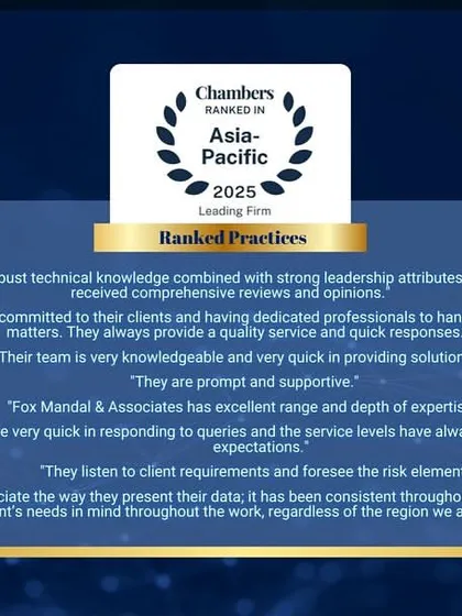 We are thrilled to be ranked as a leading firm by Chambers and Partners Asia-Pacific 2025, supported by exceptional client testimonials. This feedback highlights our team's technical knowledge, responsiveness, and ability to foresee risk, which are the cornerstones of our dispute resolution services.
