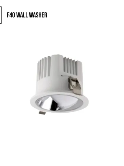 The F40 Wall Washer is designed for asymmetric illumination. It casts a wide, even spread of light across a vertical surface, perfect for highlighting textured walls or architectural features.