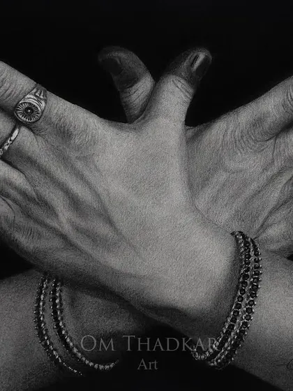 This piece is part of a commissioned series on 'Mudras', the symbolic hand gestures in Indian classical dance. This mudra, with its specific finger placement, is drawn to show strength and delicacy.
