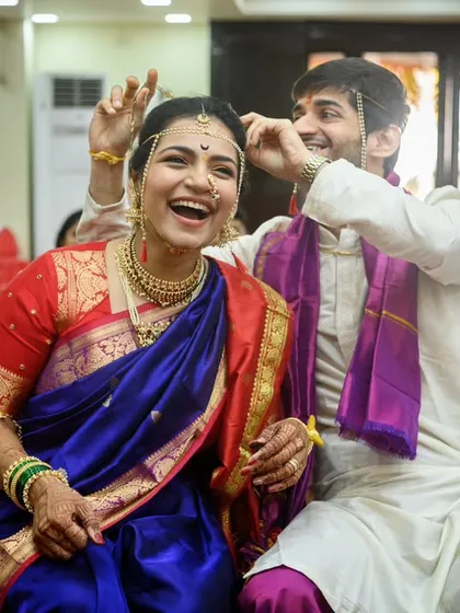 The whole sequence was just full of laughter. This photo perfectly captures the fun loving spirit of Sanika and Shubhankar's wedding day.