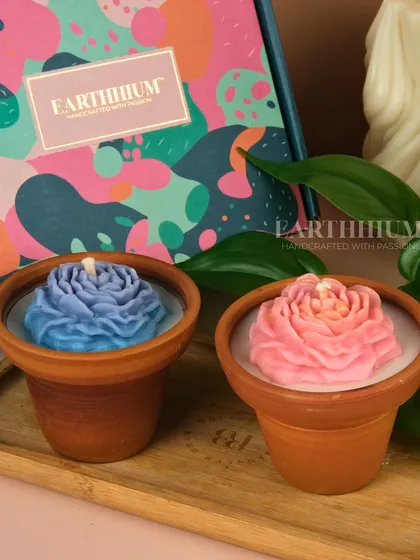 My floral candles also come in these adorable terracotta pots. This set features a blue and a pink rose.