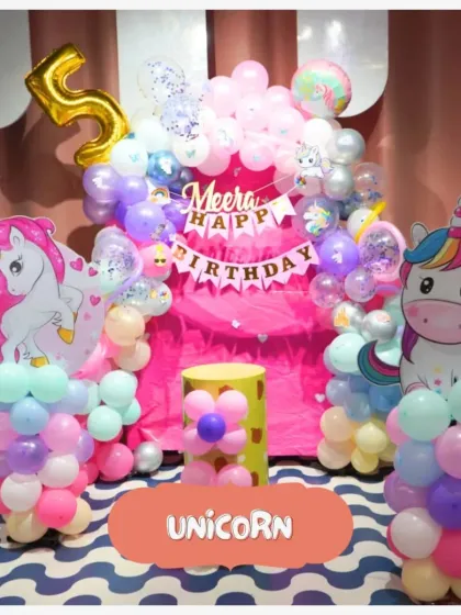 A sprinkle of magic and a dash of sparkle for this Unicorn themed birthday party! We use pastel balloons and adorable unicorn cutouts to create a dreamy, enchanting celebration.