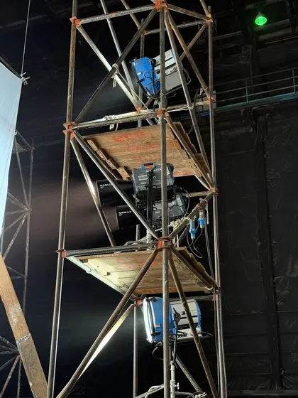 The array of ARRI M90 and Nanlux 5000B lights used for the Big Boss promo. This setup provided immense, daylight-balanced power for lighting a large set.
