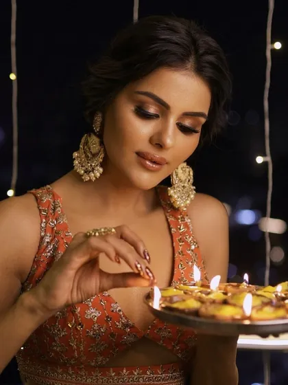 A touch of glam to match the Diwali glow. Priyanka looks serene as she lights the diyas.