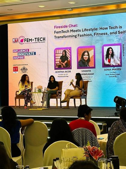 A view from the audience during the panel discussion I moderated at the ET Now Fem-Tech Summit. The topic, 'FemTech Meets Lifestyle', sparked an important conversation about the future of fashion, fitness, and self-care.