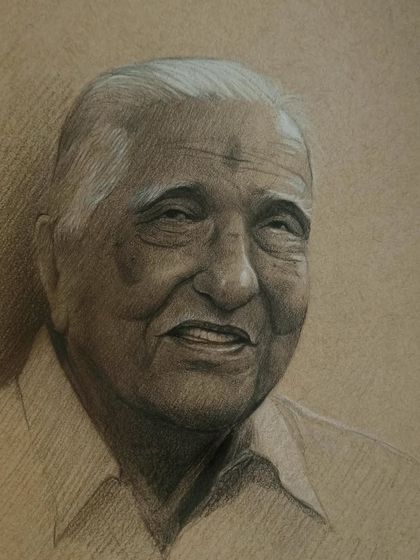 A close-up of the A5 portrait, showing how white chalk highlights on toned paper can create a beautiful sense of light.
