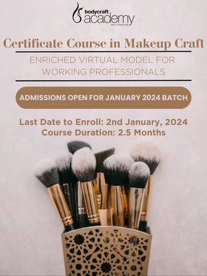 Admissions are open for our January 2024 batch of the Certificate Course in Makeup Craft, designed for working professionals.