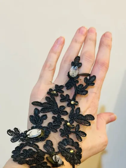 The details make the outfit. I had these custom lace gloves created to perfectly match the intricate details on my client's masquerade mask and gown.