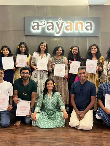 Our Aayana family keeps growing. This is one of our recent batches of certified teachers, full of enthusiasm and ready to share their knowledge. Seeing our students grow into confident teachers is the most rewarding part of our journey.