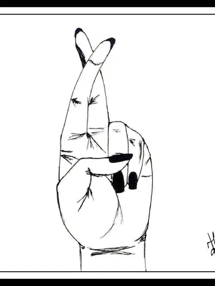 A simple ink sketch of fingers crossed. It's a universal symbol of hope, faith, and the belief that what is coming is better than what is gone.