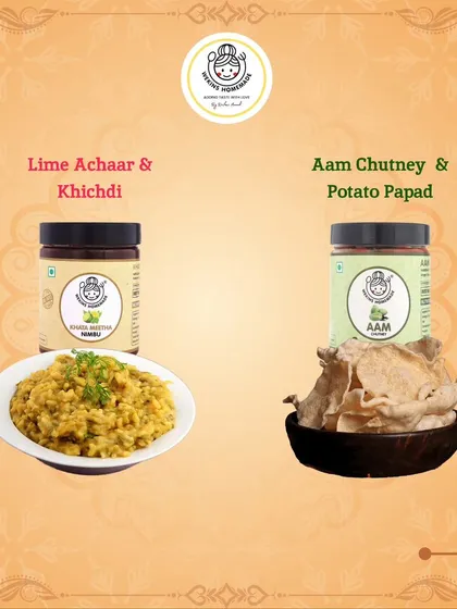 More Navratri pairings to elevate your fasting meals. Try our Lime Achaar with Khichdi or our Aam Chutney with Potato Papad for a burst of flavor.