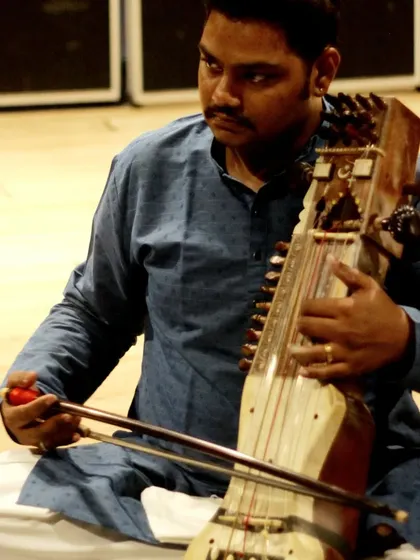 Sarangi player Shri Sarfaraaz Khan in action during a concert at the Courtyard.
