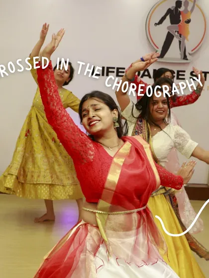 "Engrossed in the choreography." Students in our Hyderabad workshop, fully immersed in the storytelling of the Radha Krishna theme.