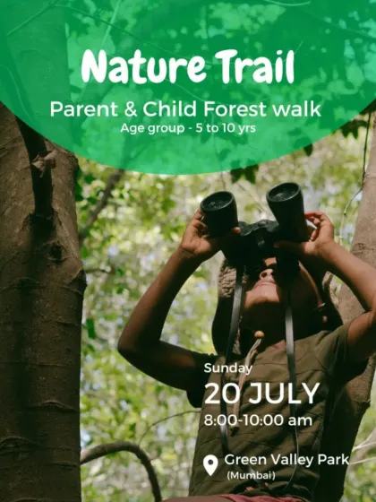 Poster for a Parent & Child Forest Walk at Green Valley Park in Mumbai.
