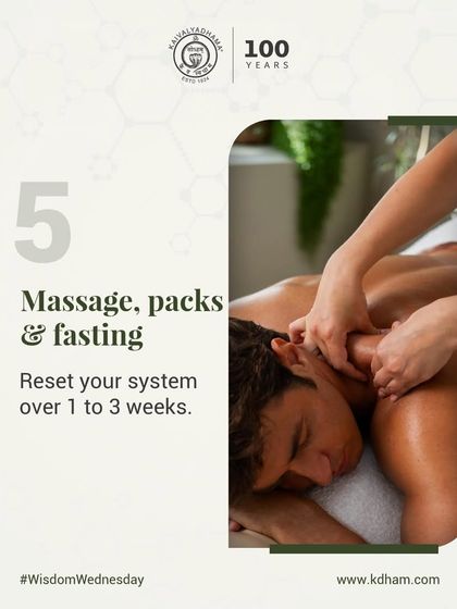 To reset the system completely, we offer a combination of therapeutic massage, specialized packs, and guided fasting over one to three weeks. This comprehensive approach deeply cleanses and rejuvenates the body.