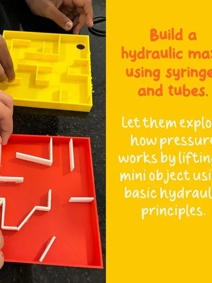 Assembling the hydraulic maze. This project teaches how pressure applied to a fluid can be used to create movement and lift objects.