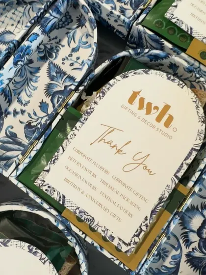 A detailed look at the custom "Thank You" card we designed for these hampers. I believe in personalizing every element, right down to the stationery.