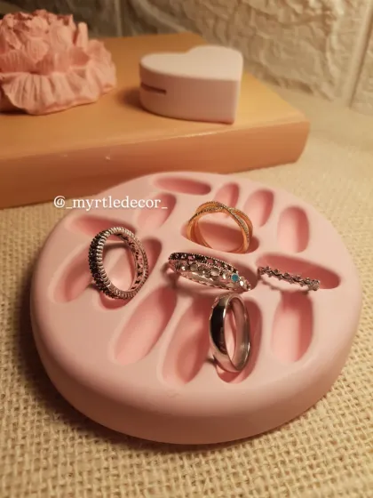 Introducing our new ring holder. With its grooved design, this round tray keeps your rings safe, organized, and beautifully displayed.