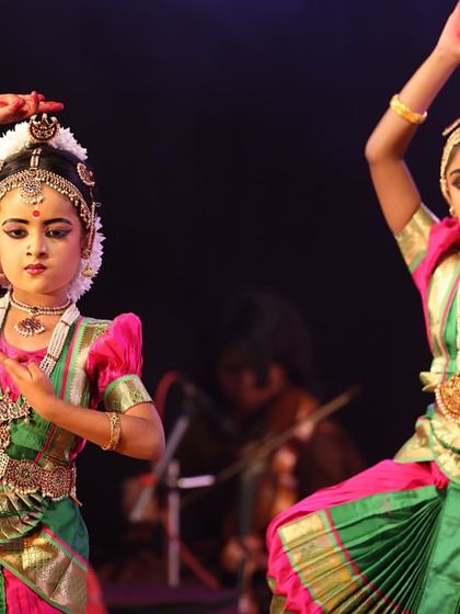 Two of our youngest students performing with incredible focus and grace. We nurture talent from a very young age at Natesha Nrithyalaya, and it is a joy to see them on stage.