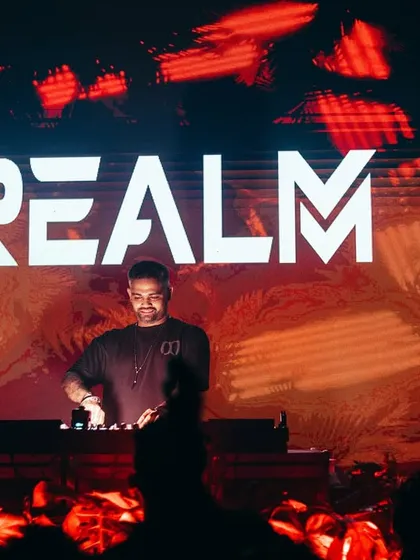 Another powerful shot with my logo, this time with a fiery, abstract background. The visuals are always curated to match the intensity of the music.