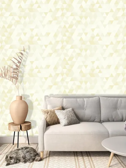 A delicate geometric pattern of triangles in varying shades of pale yellow. This minimalist design adds a light, airy, and modern feel, perfect for creating a bright and welcoming space.