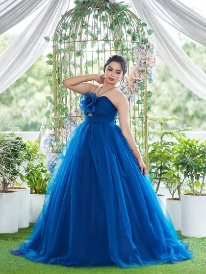 Here is the 'Venessa' gown without its detachable structured skirt. It transforms into a classic, full A-line ball gown, giving you a second, equally stunning look.