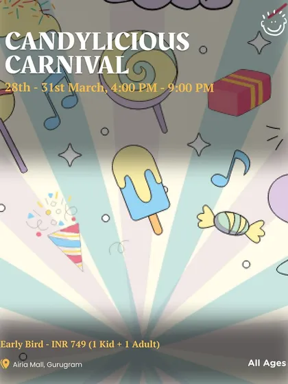 A general announcement poster for the Candylicious Carnival, highlighting the dates and early bird pricing. I always aim to give you the best value.