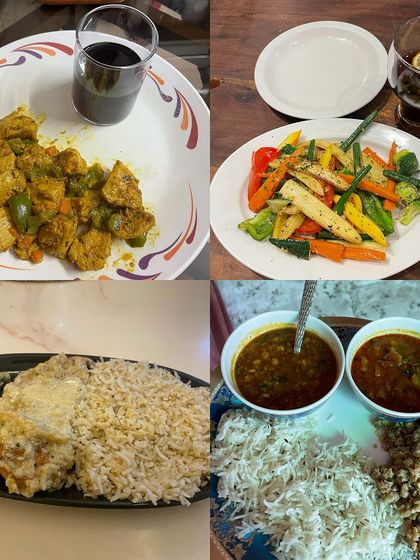This collage shows the variety in my diet, from chicken and veggies to rice with soya keema. My food is always a balance of protein, carbs, and healthy fats to support my training and goals.