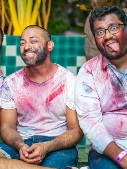 A silly and fun group shot after getting covered in colors. This is what pure, unadulterated fun looks like.