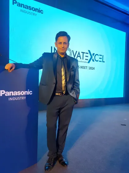 Posing by the stage at the Panasonic Innovate Xcel Partners Meet 2024. It was a fantastic event executed by Shobiz Havas.