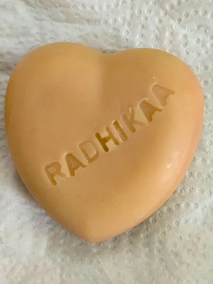 Making a gift feel *khaas* (special) is all about the personal touches. I love hand-stamping names like this one for Radhika onto my heart-shaped soaps. It turns a simple, natural soap into a unique and memorable present.