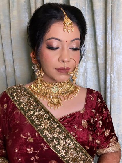 A close-up of the eye makeup for my friend's bridal look. The soft brown and gold tones are timeless and elegant.