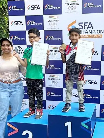 Our U-10 boys champion stands at the top of the podium after winning a gold medal at the SFA Championships.