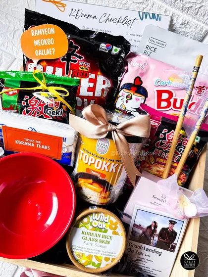 For the K-Drama obsessed fan in your life! This hamper is the perfect binge-watching companion, complete with authentic Ramyeon, Topokki, Korean skincare, and even tissues for all the kdrama tears.