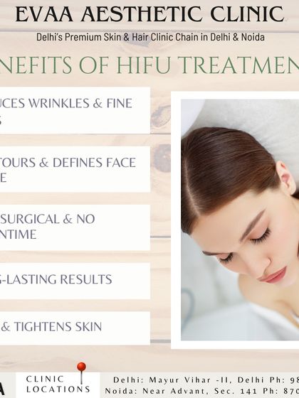 A summary of the primary benefits of our HIFU treatments. Key advantages include wrinkle reduction, facial contouring, non-surgical application with no downtime, and long-lasting results.