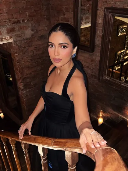This is a classic Gauri & Nainika black halter dress I chose for Bhumi Pednekar for a Filmfare press conference. The timeless silhouette paired with unique floral earrings makes for an effortlessly glamorous look.
