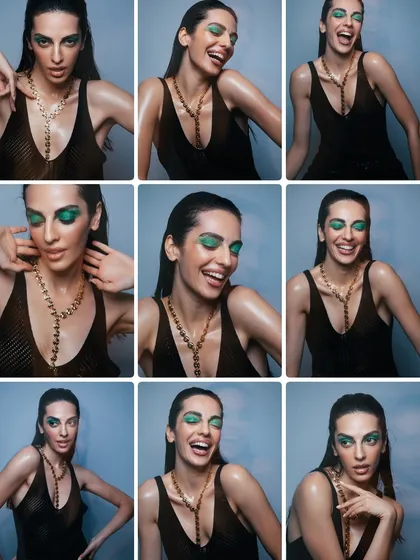 A collage of different expressions from the same shoot, showing the versatility of the look.