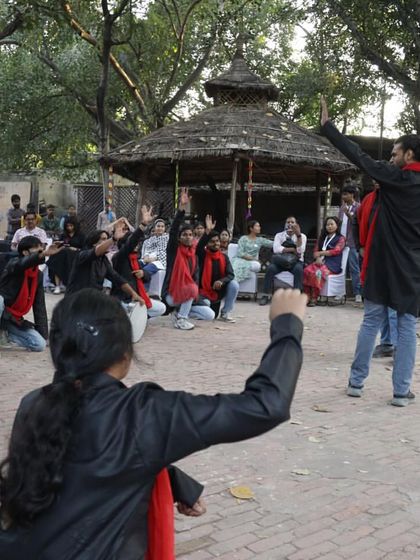 A theatre performance at the Nanhe Kadam Bal Utsav. Our events celebrate all forms of art, including street plays that engage and provoke thought.