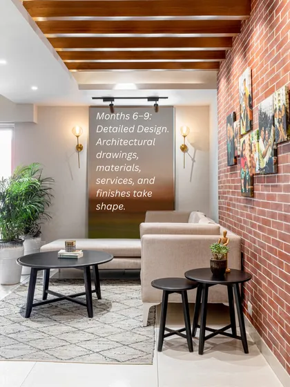 Months 6-9: This is the detailed design phase, where architectural drawings, materials, services, and finishes take shape. Precision at this stage is key to a successful build.