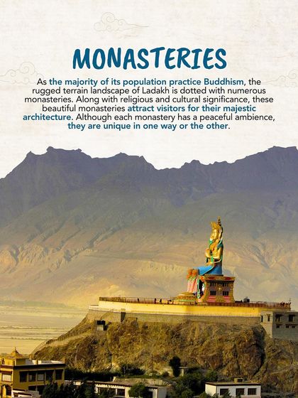 The monasteries of Ladakh are a sight to behold. Dotted across the rugged landscape, these centers of Buddhism offer a peaceful and spiritual ambience.