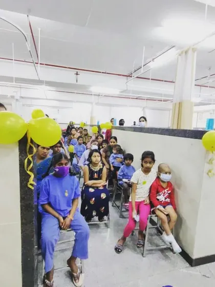 A room filled with brave children and their families enjoying a moment of escape through our puppet stories.