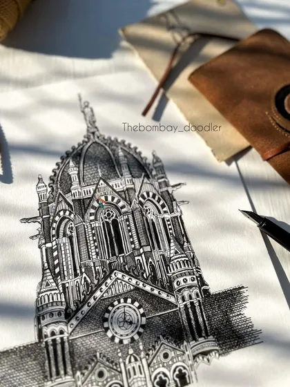 This perspective on the CST drawing shows the piece in a styled setting, ready to be framed. It’s art that carries the spirit of Mumbai with it.
