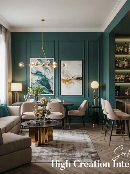 We specialize in creating multi-functional living areas that cater to your lifestyle. This design seamlessly integrates a comfortable living space with a sophisticated home bar, perfect for both quiet family evenings and entertaining guests.