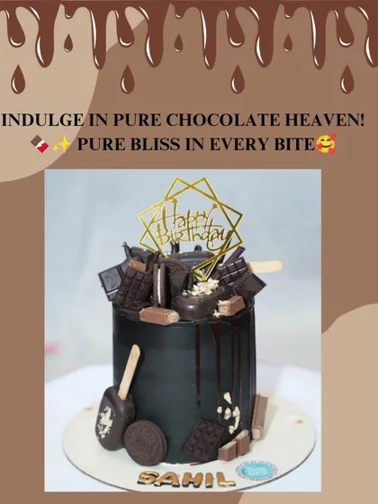 For the ultimate chocolate lover, I present the overloaded chocolate drip cake. It’s a rich, decadent creation, covered in dark chocolate ganache and piled high with a variety of chocolates and cakesicles for a truly indulgent experience.