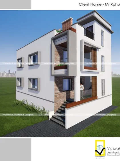 A render of the 'Banda House' from a lower angle, giving a real-world perspective of how the building will look once completed.
