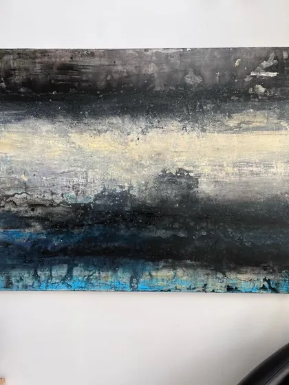 Titled 'Don’t Hold the Thought', this abstract explores the space between thoughts. I used layers of black, white, and blue to create a moody, atmospheric landscape that invites introspection and calm.