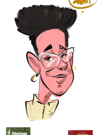 A closer look at a stylish digital caricature created on my iPad. I love the freedom digital art gives me to play with bold colors and sharp lines to create a modern and fun portrait.